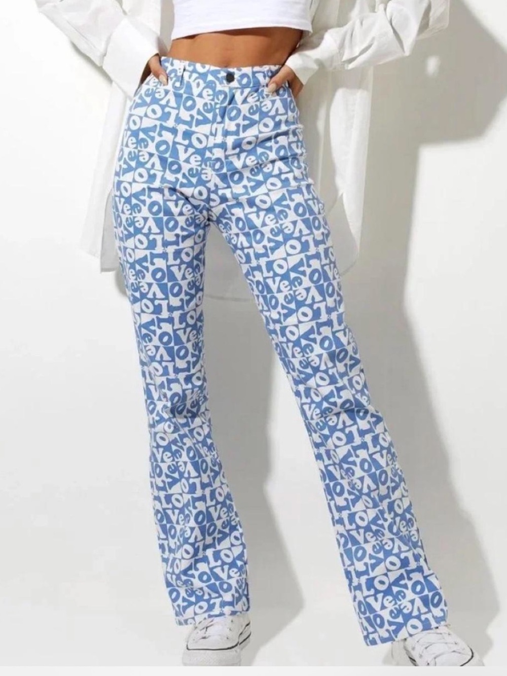 Motel Rocks Zoven Blue High Rise Straight Leg Trousers in Love Checker